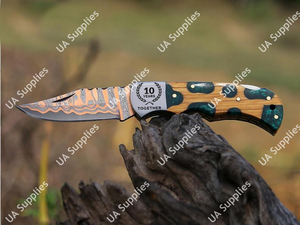 Navaja Plegable de Acero Damasco Forjada a Mano, Soporte OEM/ODM, Personalizable, para Caza, Camping, EDC, Uso General, con Punta de Gota - Product Image 4