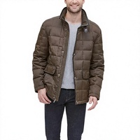 Veste matelassée marron pour homme, col montant, fermeture éclair, coupe-vent, manteau d'hiver décontracté, coupe régulière, rembourrage en polyester