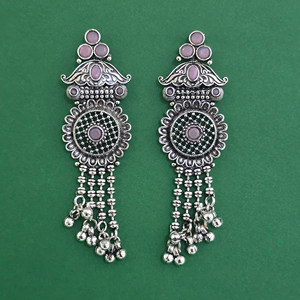Bijoux faits à la main en Inde, boucles d'oreilles longues oxydées avec placage oxydé 811310 - Product Image 3