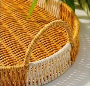 Rattan Oval Serving Tray Handwoven Wicker Breakfast Tray Decorative <b>Basket</b> Tray for Kitchen Dining Coffee <b>Table</b> Home Decor - Product Image 5