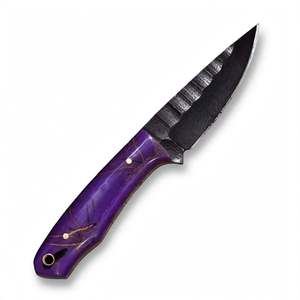 Cuchillo de Cocina Artesanal de Acero al Carbono Forjado con Mango de Resina Morada Marmoleada - Product Image 1
