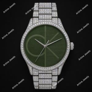 Reloj de pulsera de lujo con pavé completo plateado, elegante, con indicador de fecha, diseño de colección. - Product Image 3