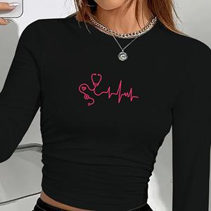 Estetoscopio con forma de onda de latido camisa de manga larga de moda para mujer - Product Image 3