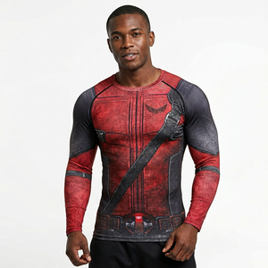 Red Black Full Sleeve <b>Compression</b> Rash Guard <b>Men's</b> Sublimation Printed MMA BJJ Fight <b>Shirt</b> Quick Dry Sports Top - Product Image 2