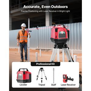 Livella Laser Rotante Autolivellante a 360 Gradi da 2650ft con Treppiede Rinforzato e Telecomando, Laser Rosso - Product Image 2