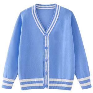 Sustainable Breathable Cotton V-Neck Cardigan Mens Classic Varsity Striped Button Front Knitted Sweater <b>Jacket</b> - Product Image 1