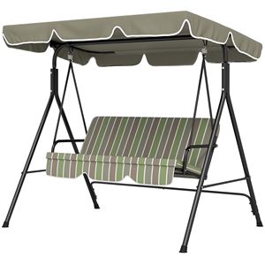 Dondolo da Esterno a 3 Posti con Cuscini Impermeabili Beige e Verdi, Struttura in Acciaio e Tettuccio Inclinabile Regolabile per Giardino e Patio - Product Image 1