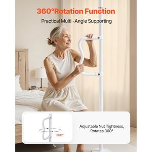 Maniglia curva antiscivolo per palo di sicurezza Senior 300 libbre di capacità da pavimento a soffitto per il trasferimento da bagno da 7-10 piedi soffitti bianchi" - Product Image 4