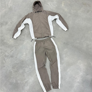 Survêtement gris à capuche pour homme, sweat-shirt long avec poches latérales, tenue décontractée d'automne, coupe ample, pantalon à cordon 100% coton - Product Image 3