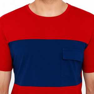 Men's Color Blocked Short Sleeve O-Neck <b>T</b>-<b>Shirt</b> <b>With</b> <b>Pocket</b> Casual Regular Fit Knitted Fabric - Product Image 6