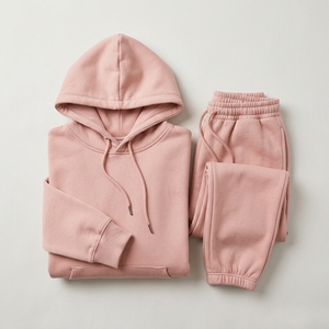 Ensemble de survêtement rose personnalisé pour femme, vente en gros, sweat-shirts décontractés à manches longues en coton, hauts de survêtement roses assortis à un pantalon de survêtement large - Product Image 4