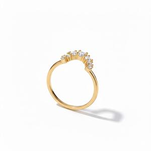 แหวนแต่งงานทองคำแท้ 18K ประดับเพชรทรงกลมเพาะเลี้ยง ดีไซน์โค้งรูปตัวยู ซ้อนกันได้ แหวนมงกุฎเพชร แหวนคู่สำหรับเจ้าสาว - Product Image 3