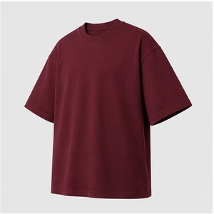 Camiseta Oversize Personalizada Color Borgoña, Unisex, de Algodón Liso, con Hombros Caídos, Cuello Redondo, Manga Corta, Estilo Urbano, Ropa de Moda - Product Image 4