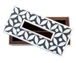 Boîte à mouchoirs en incrustation d'os fabriquée à la main porte-mouchoirs décoratifs avec des motifs floraux complexes boîte élégante pour salle de bain - Product Image 3