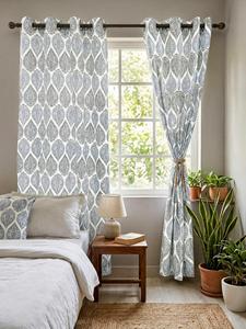 Cortinas de algodón premium estampadas a mano para una decoración elegante de ventanas de sala de estar y dormitorio, con diseño floral tradicional y estilo hogareño. - Product Image 2