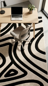 Eco-Friendly <b>Hand</b>-<b>Tufted</b> Wool <b>Rug</b> | Abstract Green & Beige Flowing Line Carpet Home Decor Gift Factory Price - Product Image 5