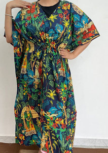 Vestido Kaftán de Algodón Transpirable para Mujer con Estampados Elegantes, Silueta Holgada y Comodidad Perfecta para el Día a Día - Product Image 1