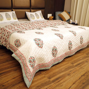 Bohemian Floral Print Organic Cotton <b>Quilt</b> <b>Bedspread</b> Soft Touch Woven Queen Size Handmade Bedding Set Washable Home Use - Product Image 4