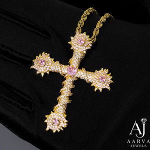 Rose Gold Plated Christian <b>Cross</b> Pendant <b>Necklace</b> Icy Zircon Hip Hop <b>Silver</b> Charm Unisex Party Jewelry - Product Image 4