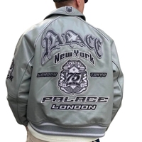 Veste en cuir grise Palace X Avirex High Street 2026 |   Blouson bomber vintage surdimensionné en toile unie imperméable pour homme, grandes tailles