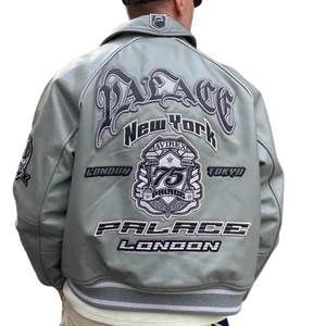 2026 Palace x Avirex Grey <b>Leather</b> <b>Jacket</b> | Vintage Oversized Bomber Bomber <b>Jacket</b> Big Size Canvas Plain Dyed Waterproof - Product Image 1