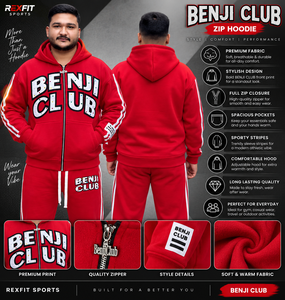 Men's Oversized <b>Red</b> Zip-Up <b>Hoodie</b> Cotton French Terry Hooded Sweatshirt with Front Logo Print Hip Hop Style - Product Image 3