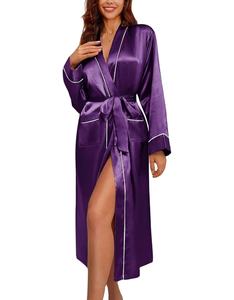 Ekouaer Peignoir en satin doux et léger pour femme, manches longues, robes décontractées pour les fêtes de mariage, longueur au sol - Product Image 1