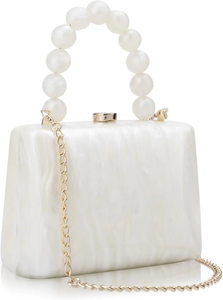 Bolso de Mano Artístico de Resina con Asa de Cuentas y Correa de Cadena Dorada, Diseño Rectangular con Patrón de Mármol - Product Image 5