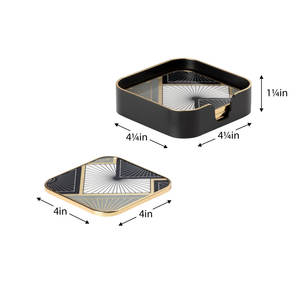 Luxury Black And Gold Geometric Square <b>Drink</b> <b>Coasters</b> With Holder For Home Bar Dining And Premium Table Styling Use From India - Product Image 5