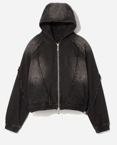 Blouson universitaire en jean noir réversible coupe-vent écoresponsable bords effilochés fermeture éclair coupe ample longueur courte style streetwear - Product Image 3