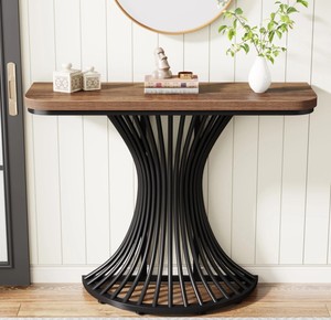 Console moderne en bois de noyer avec base en métal noir pour l'entrée ou le salon - Product Image 1