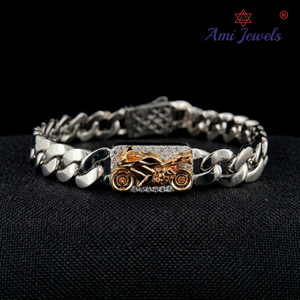 IGI Certified Motorcycle Link Diamond Bracelet in PT950 Platinum & 18K Gold Luxury <b>Men</b> Jewelry - Product Image 1