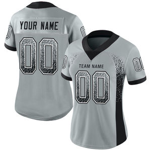 Maillot de football américain 100 % polyester pur, imprimé par sublimation personnalisée, respirant, avec design en maille, noir et blanc, personnalisable - Product Image 2