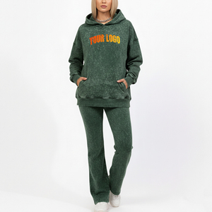 OEM Winter Solid <b>Lace</b> Rhinestone Custom Embroidered Logo Acid Wash Women's Tracksuit Streetwear 100% Cotton Fleece Breathable - Product Image 1