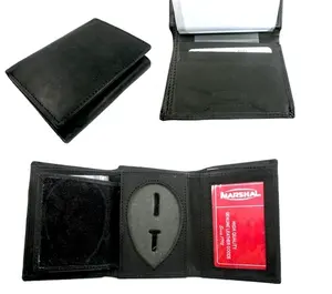 Badge Holder, Double Sided PU Leather ID Badge Card Holder Wallet Case