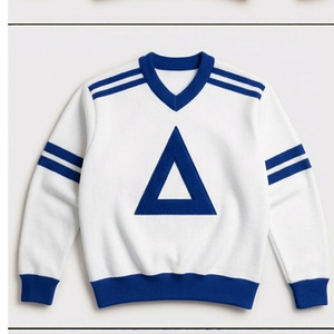 Pull à col en V personnalisé Delta Fraternity, appliqué en chenille avec lettres grecques, en molleton de coton, style universitaire vintage preppy - Product Image 2