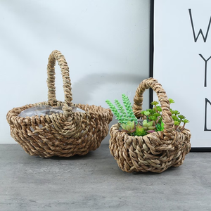 Handmade Seagrass Rustic Small Storage <b>Basket</b> with Handle Natural Woven <b>Flower</b> Gift <b>Basket</b> Eco Friendly Planter <b>Basket</b> Wholesale - Product Image 6