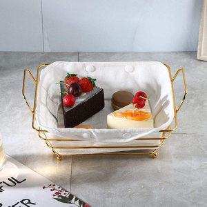 Cesta rectangular de metal con forro, cesta para pan, cesta para frutas, almacenamiento hueco para escritorio - Product Image 2