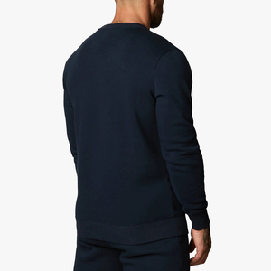 Sweat-shirt à col rond bleu marine pour homme, coupe classique, couleur unie, tricot en coton, décontracté, manches longues, vêtements d'automne - Product Image 2