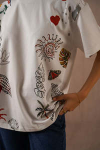T-shirt décontracté pour femme, 100 % coton tricoté, teint en pièce, respirant, col rond, manches courtes, couleur unie, avec logo avant et arrière, toutes saisons - Product Image 5