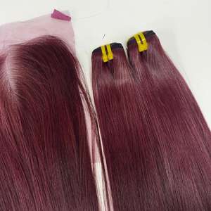 มัดผมเรกันด์สีเบอร์กันดีผมแท้เกรดสูงจากเวียดนาม - Product Image 5