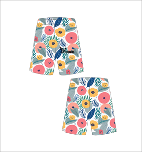 Shorts de basketball blancs personnalisés avec motif floral rose et jaune, légers, respirants, en maille, vêtements d'entraînement athlétique - Product Image 1