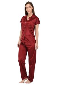 Women’s Plain <b>Satin</b> Night Suit Shirt & <b>Pyjama</b> <b>Set</b> Soft Smooth Silky Comfortable Sleepwear Lounge Wear - Product Image 3