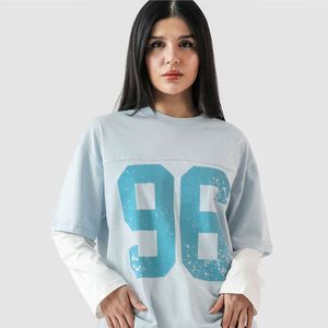 T-shirt graphique unisexe tendance, bleu clair, imprimé vintage 96, streetwear décontracté, manches courtes, pour unisexe - Product Image 1