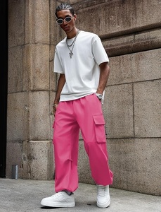 <b>Men's</b> <b>Pink</b> Harem Pants Elastic Waist Drawstring Multiple Pockets Casual Loose Fit Lightweight Breathable Summer Wear - Product Image 5