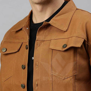 <b>Men's</b> Brown Twill Trucker <b>Jacket</b> Button Closure <b>Long</b> Sleeve Regular Fit Casual Lightweight Cotton Outerwear - Product Image 5