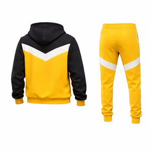 ชุดเซ็ตแทรคสูทผู้ชายคุณภาพสูง สีเหลืองดำตัดกัน พร้อมเสื้อแจ็คเก็ตซิปและกางเกงจ็อกเกอร์ทรงเข้ารูป ชุดลำลองสไตล์สปอร์ต - Product Image 4