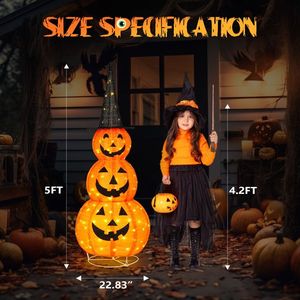 Decorazioni di Halloween a forma di zucca pieghevole da 1,5 m con 100 luci LED, decorazioni di Halloween premium per interni ed esterni - Product Image 5