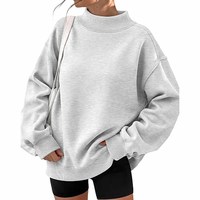 Sweat-shirt à col montant imprimé uni pour femme, coupe ample, en maille respirante, décontracté, pour le printemps, l'automne et l'hiver