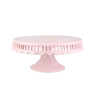 Support à gâteau rond en céramique avec bordure en ruban bleu, socle blanc fait main pour la présentation des desserts - Product Image 2